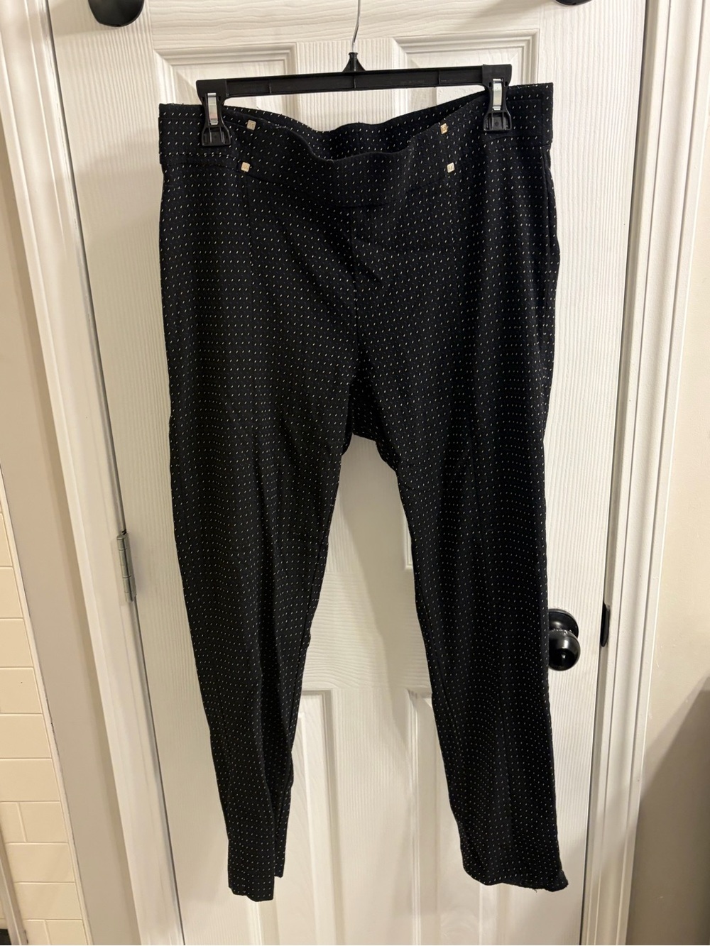Rafaella Black Straight-Leg Pants with Micro Dot Accents